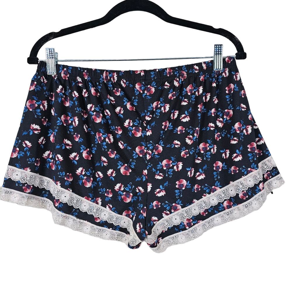 Nanette Lepore Womens Plus Size 1X Dark Floral Lace Trim PJ Pajama Sleep Shorts